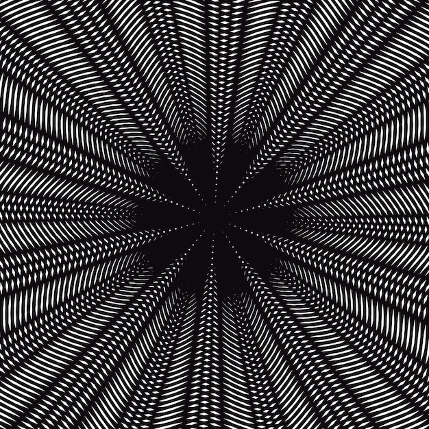 Estilo muaré, patrón óptico degradado, mosaico de efecto de movimiento. Fondo de vector de contraste hipnótico forrado decorativo.