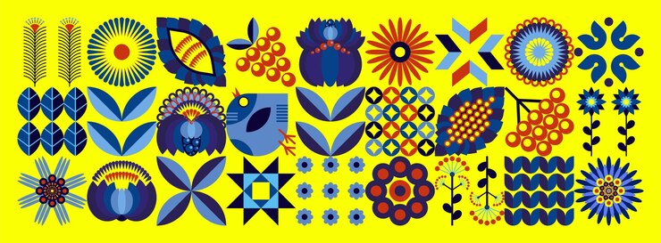 Estilo nacional ucraniano Pintura de Petrykiv Patrón floral en tonos amarillo-azul