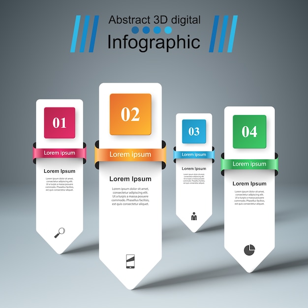 Estilo de negocios origami infografía. Cuatro artículos.