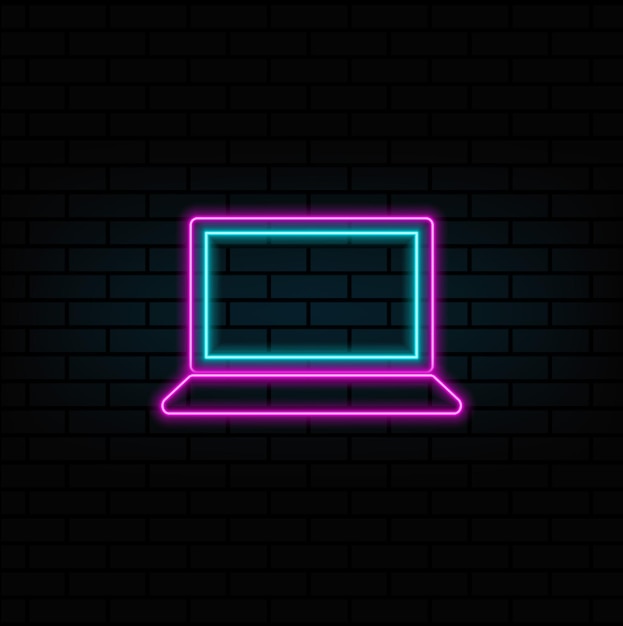 Estilo de neón icono de dispositivo portátil estilo de oficina computadora estilo de neón portátil o línea de computadora icono de estilo neón