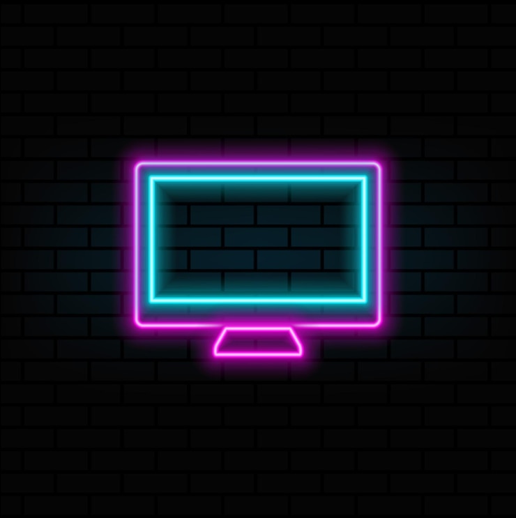 Vector estilo de neón pantalla de monitor de computadora tecnología de hardware ilustración vectorial diseño gráfico de neón estilov