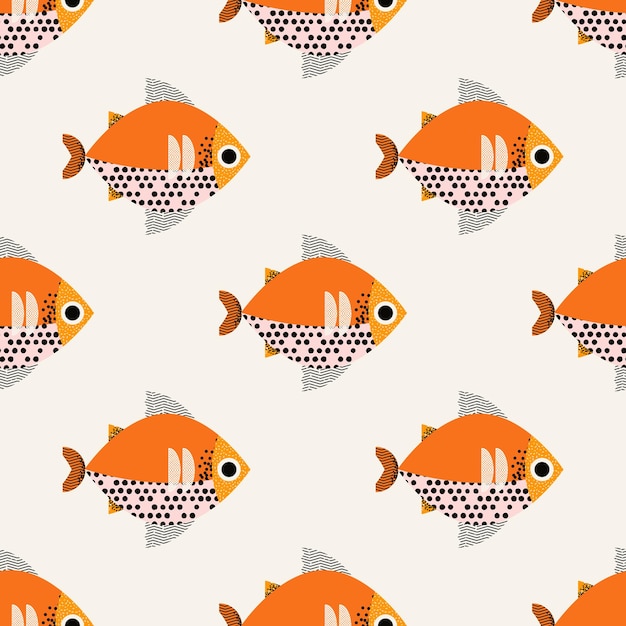 Estilo de patrón sin costuras con pescado fresco diseño de fondo de impresión vectorial