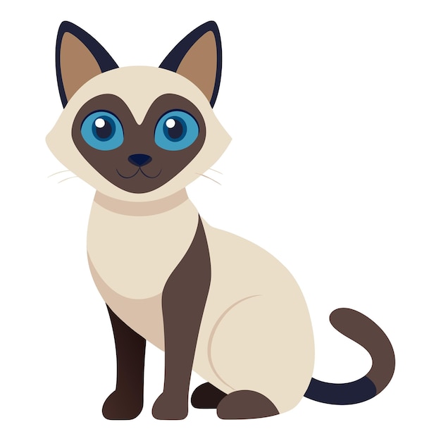 El estilo plano del gato siamés aislado sobre un fondo blanco Ilustración vectorial