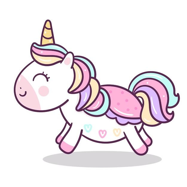 Estilo plano de mano de dibujos animados lindo unicornio