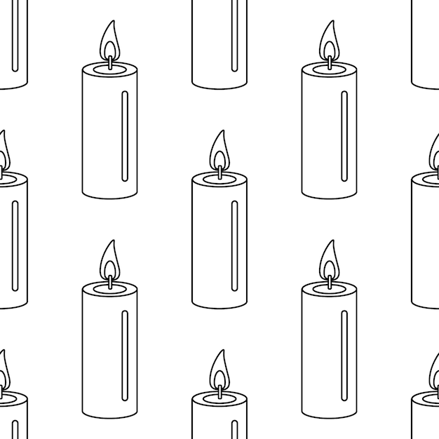 Estilo plano de vela ardiente contorno patrón sin costuras ilustración vectorial Halloween o Navidad