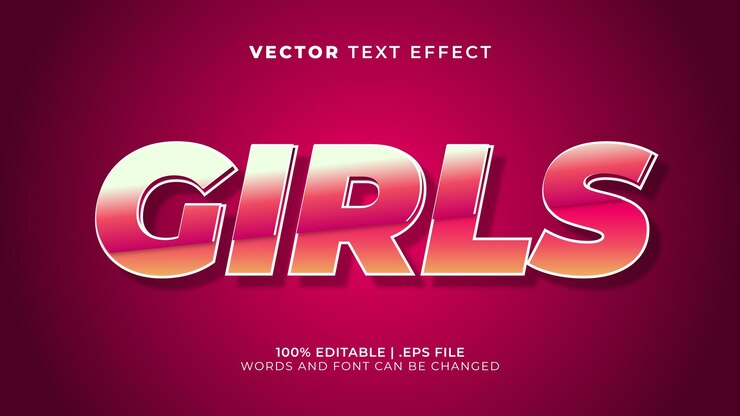 Vector estilo de plantilla de efecto de texto 3d editable dulce rosa para niñas