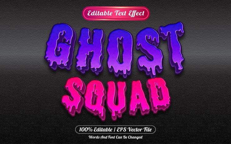 Vector estilo de plantilla de efecto de texto editable de ghost squad