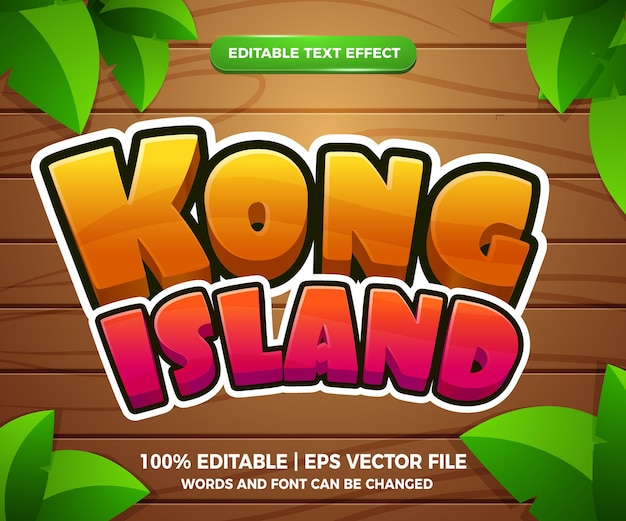 Estilo de plantilla de juego de dibujos animados 3d de efecto de texto editable de la isla de Kong