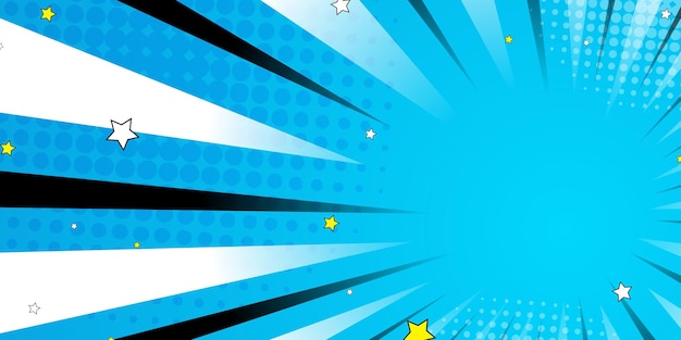 Estilo Pop Art de medio tono Patrón de estallido de estrellas Fondo de dibujos animados Efecto de luz de tono vintage Vector