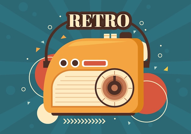 Estilo de reproductor de radio retro para grabar y escuchar música en plantilla Ilustración dibujada a mano