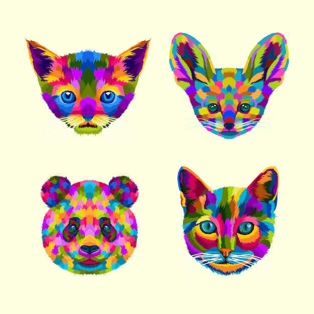 Estilo de retrato de arte pop animal cabeza colorida