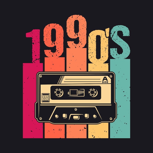 Estilo Retro de los años 90 Vector de diseño de camisetas de cassette Mixtape