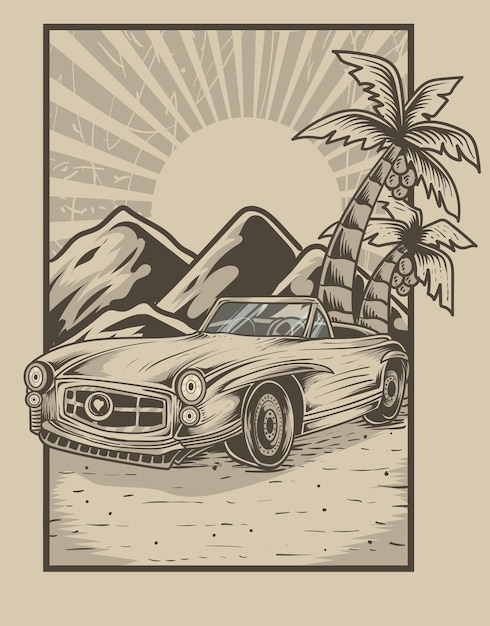 Estilo retro de coches de época de ilustración