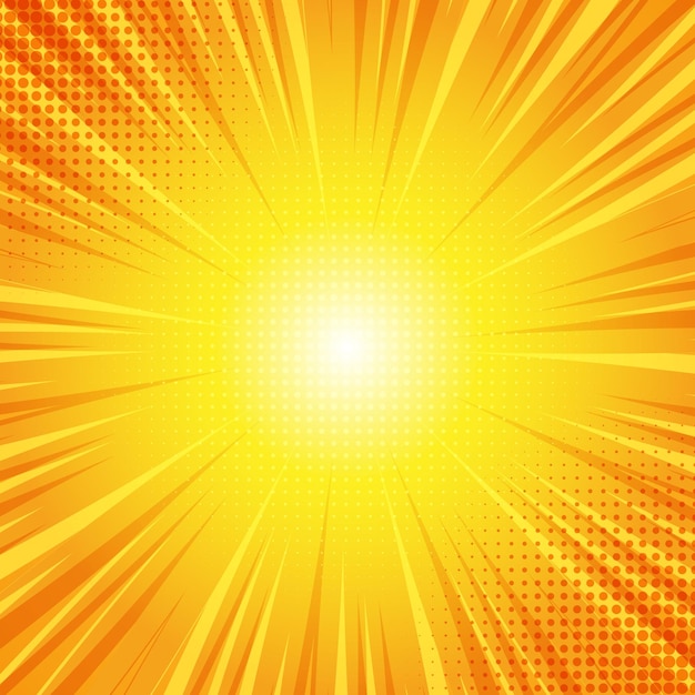 Estilo retro de dibujos cómicos starburst de fondo en naranja y amarillo