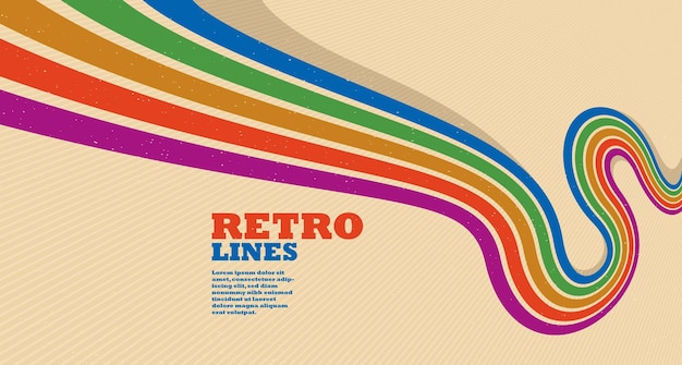Estilo retro fondo abstracto con líneas curvas en todos los colores del arco iris 3D arte vectorial dimensional setenta