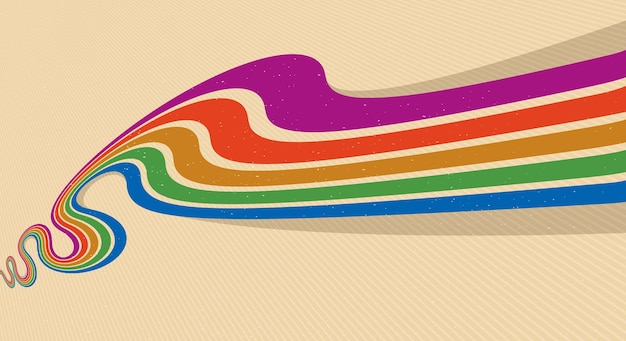 Estilo retro fondo abstracto con líneas curvas en todos los colores del arco iris 3D arte vectorial dimensional setenta