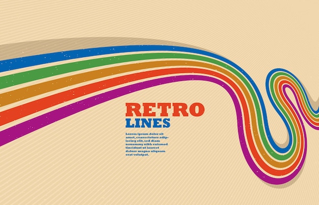 Estilo retro fondo abstracto con líneas curvas en todos los colores del arco iris 3D arte vectorial dimensional setenta