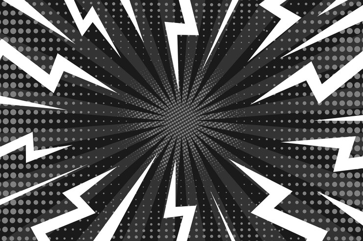 Vector estilo retro pop art fondo cómico con relámpagos en zigzag rayos y puntos ilustración vectorial