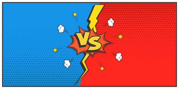 Vector estilo retro versus logo, letras vs. batalla, partido, duelo, concepto de competencia. rayo y bocadillo de diálogo de dibujos animados
