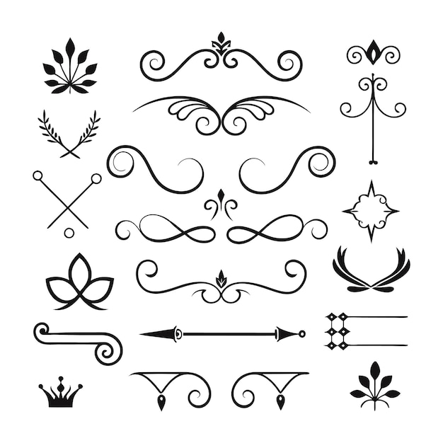 Estilo romano Elementos de diseño caligráfico Divisores ornamentados y juegos de tocados