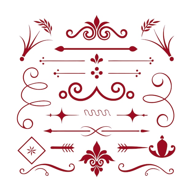 Estilo romano Elementos de diseño caligráfico Divisores ornamentados y juegos de tocados