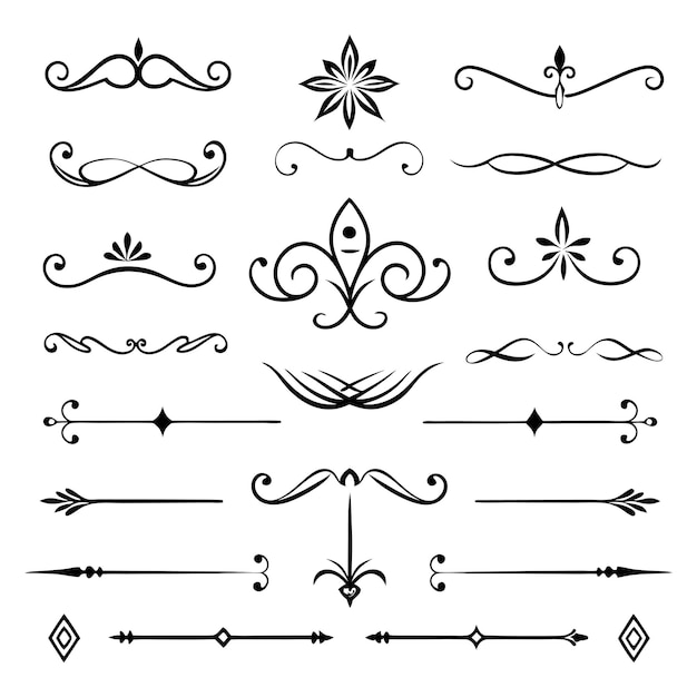Estilo romano Elementos de diseño caligráfico Divisores ornamentados y juegos de tocados