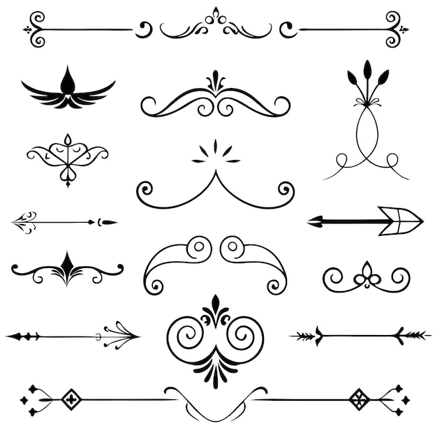 Estilo romano Elementos de diseño caligráfico Divisores ornamentados y juegos de tocados