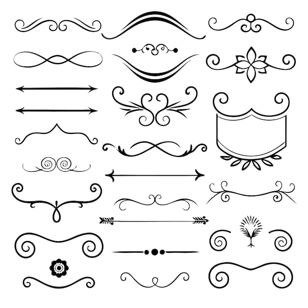 Estilo romano Elementos de diseño caligráfico Divisores ornamentados y juegos de tocados