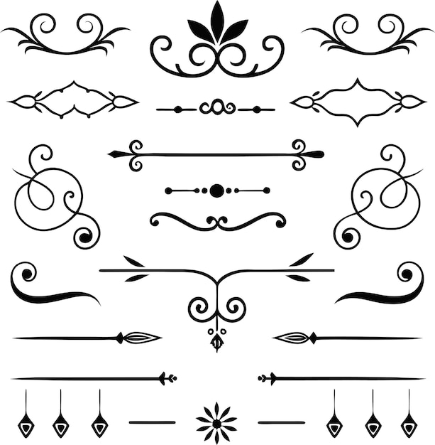 Estilo romano Elementos de diseño caligráfico Divisores ornamentados y juegos de tocados