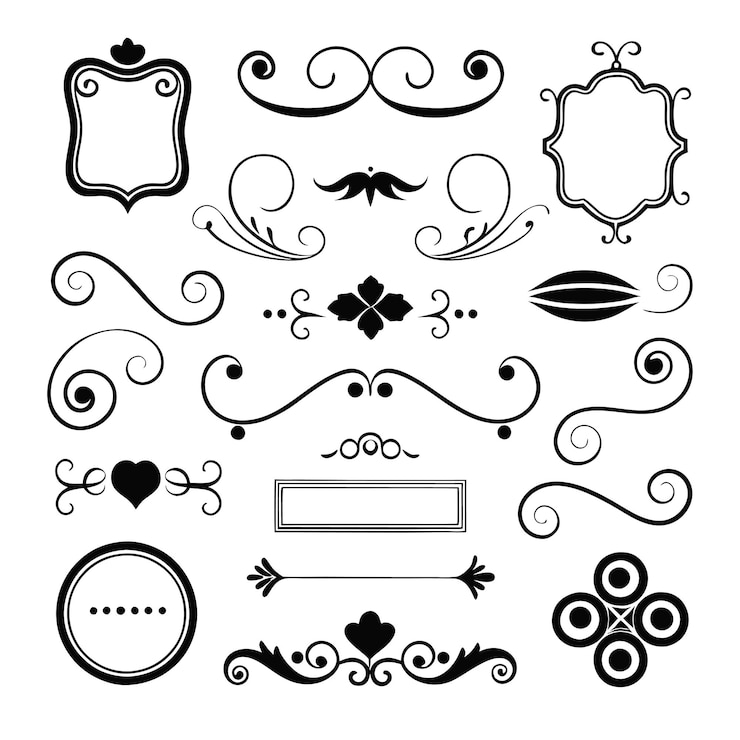 Vector estilo romano elementos de diseño caligráfico divisores ornamentados y juegos de tocados