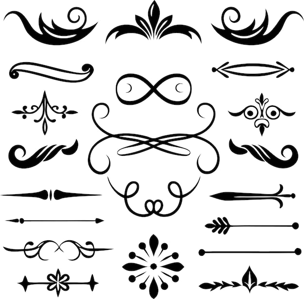 Estilo romano Elementos de diseño caligráfico Divisores ornamentados y juegos de tocados