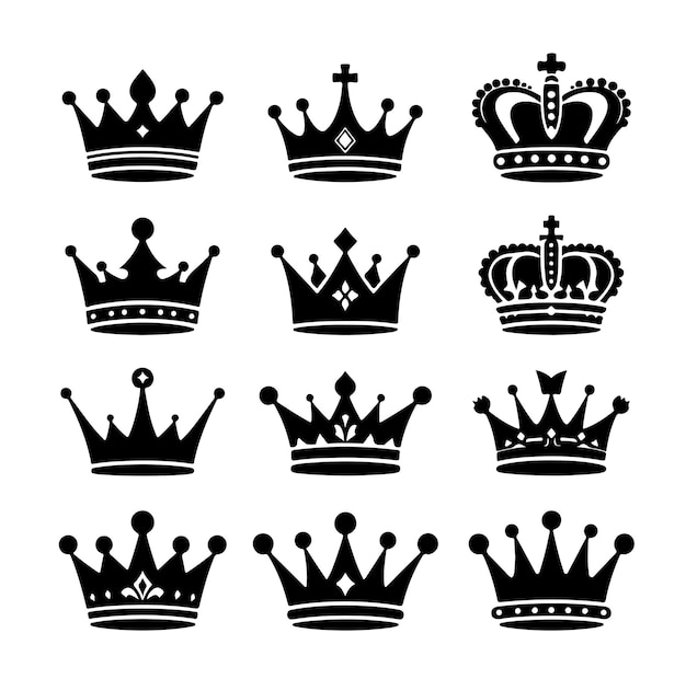 El estilo de silueta de la ilustración del conjunto de iconos de la corona del rey