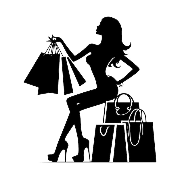 El estilo de silueta de la ilustración de la niña de compras