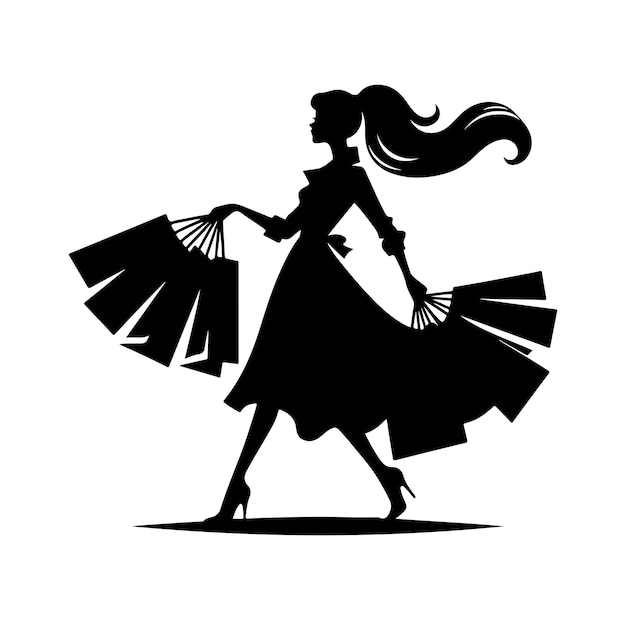 El estilo de silueta de la ilustración de la niña de compras