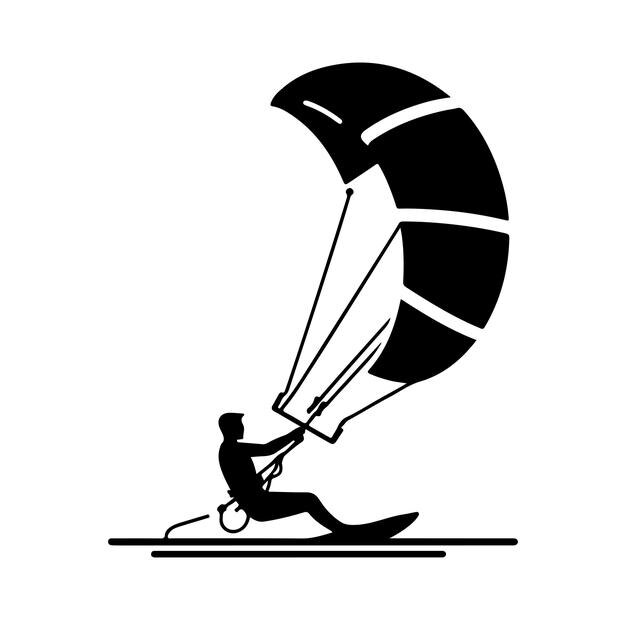 El estilo de silueta de la ilustración vectorial de kitesurf