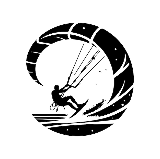 El estilo de silueta de la ilustración vectorial de kitesurf