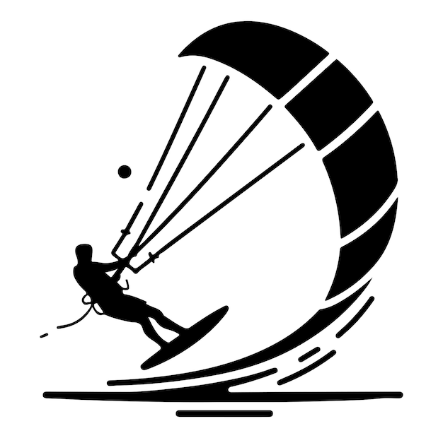 El estilo de silueta de la ilustración vectorial de kitesurf