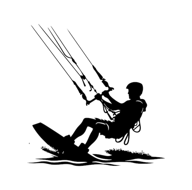 El estilo de silueta de la ilustración vectorial de kitesurf