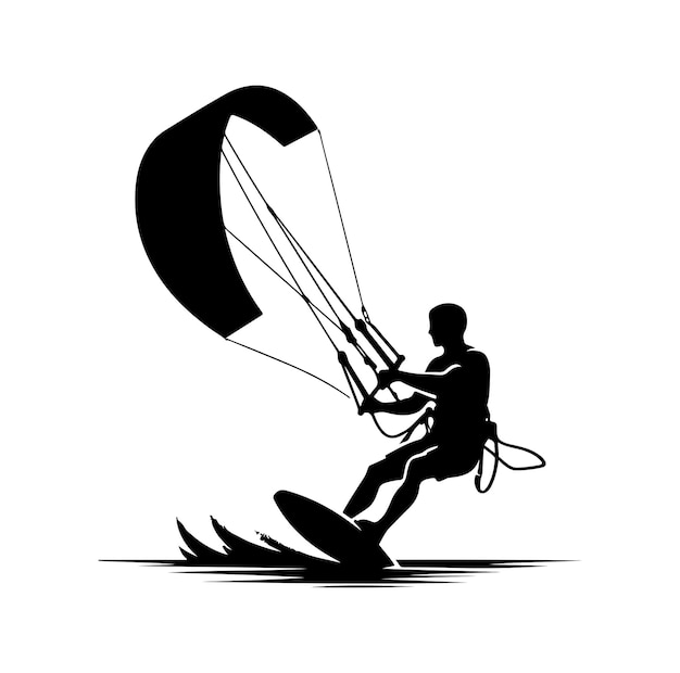 El estilo de silueta de la ilustración vectorial de kitesurf