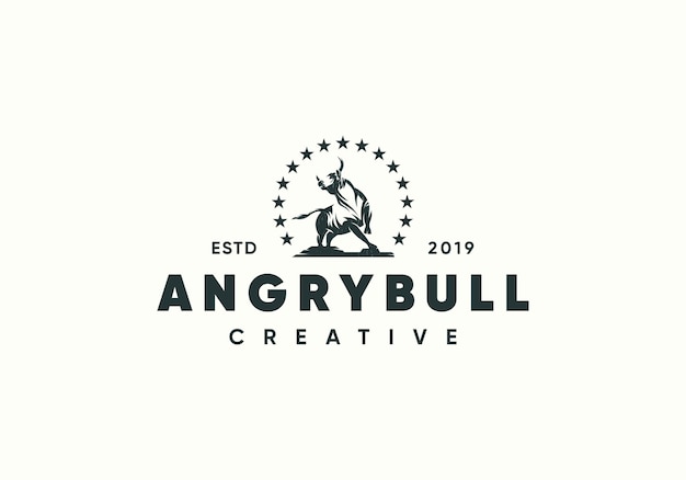 estilo de silueta de logotipo retro toro enojado