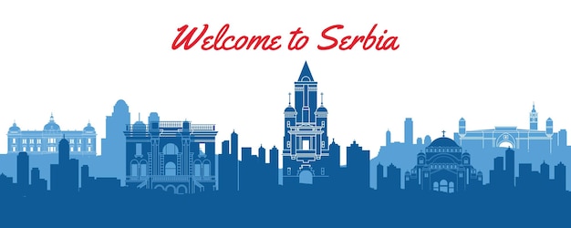 Estilo de silueta de monumentos famosos de serbia, ilustración vectorial