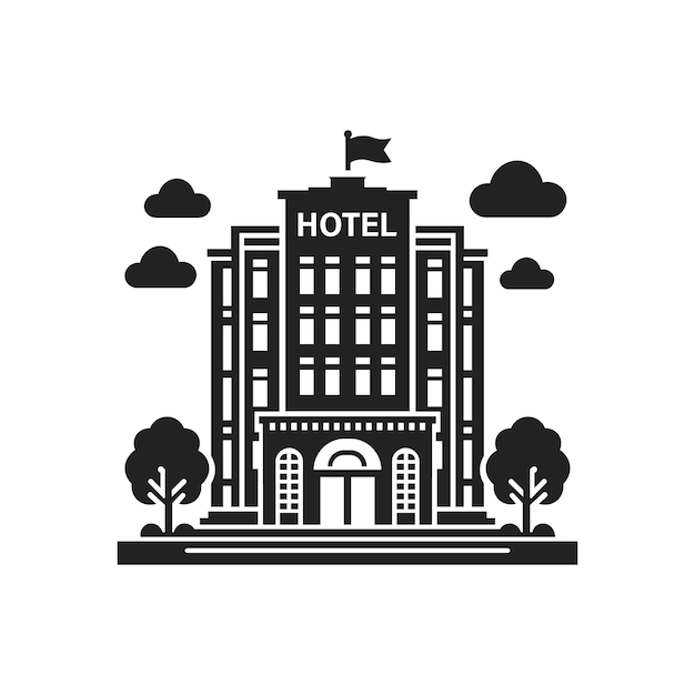 Vector estilo de silueta del pictograma del edificio del hotel