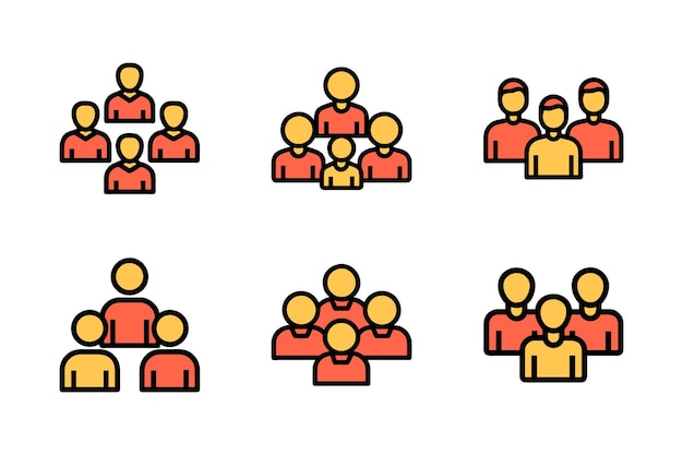 Estilo de silueta vectorial diseño de conjunto de paquetes de íconos de grupo