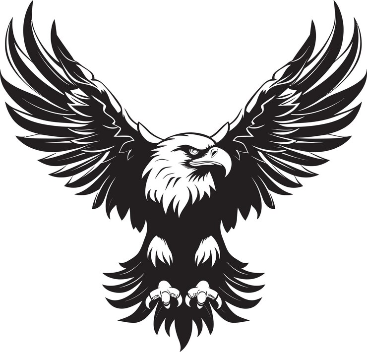 Estilo de tatuaje de águila voladora con tinta Emblema águila alada de triunfo con icono de calavera