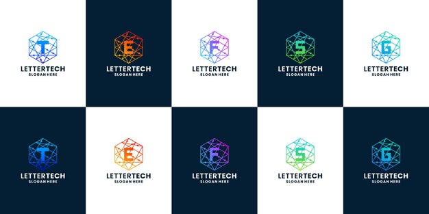 Estilo de tecnología de colección de logotipos de letra a a z. logotipo de tecnología de letra con color degradado
