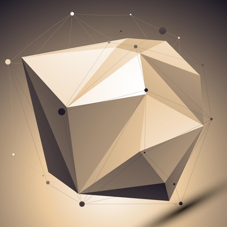 Vector estilo de tecnología geométrica moderna, antecedentes de ingeniería inusuales abstractos, tecnología vectorial complicada figura asimétrica 3d colocada sobre un fondo oscuro.