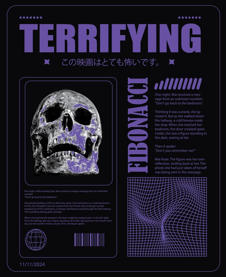 Vector el estilo de terror del cartel aterrador del cráneo de tokio la geometría espacial de la tierra