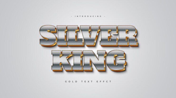 Vector estilo de texto 3d plateado y dorado con efecto texturizado