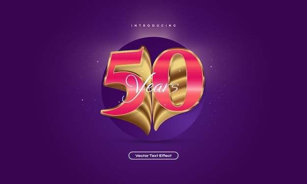 Estilo de texto de 50 años con efecto 3D rosa y dorado