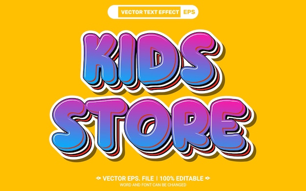 Estilo de texto adhesivo de la tienda de niños efecto de texto vectorial 3D editable